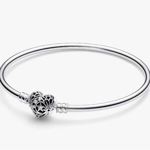 Pandora Silver Heart Filigree Bangle Bracelet